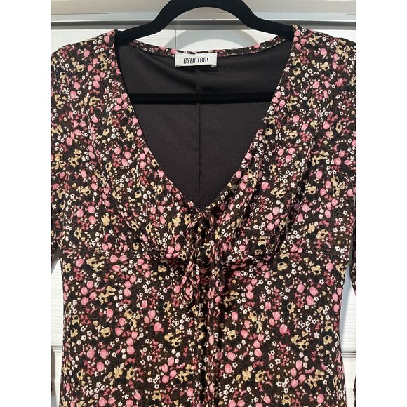 Vtg Y2K Byer Too Womens Chocolate Brown Floral Babydoll Dress Size XS Dark Fairy - Picture 5 of 12